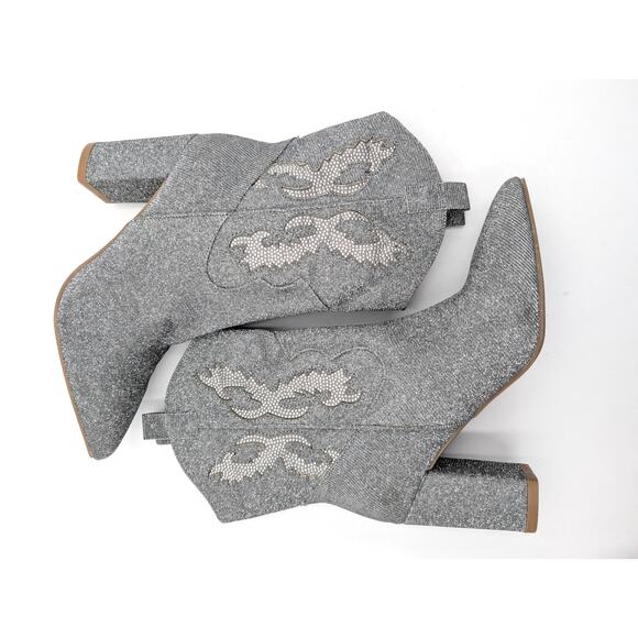 Mia Gypsi Rhinestone Western Ankle Boots Women's Silver Size US7M EU37.5 - Picture 6 of 12